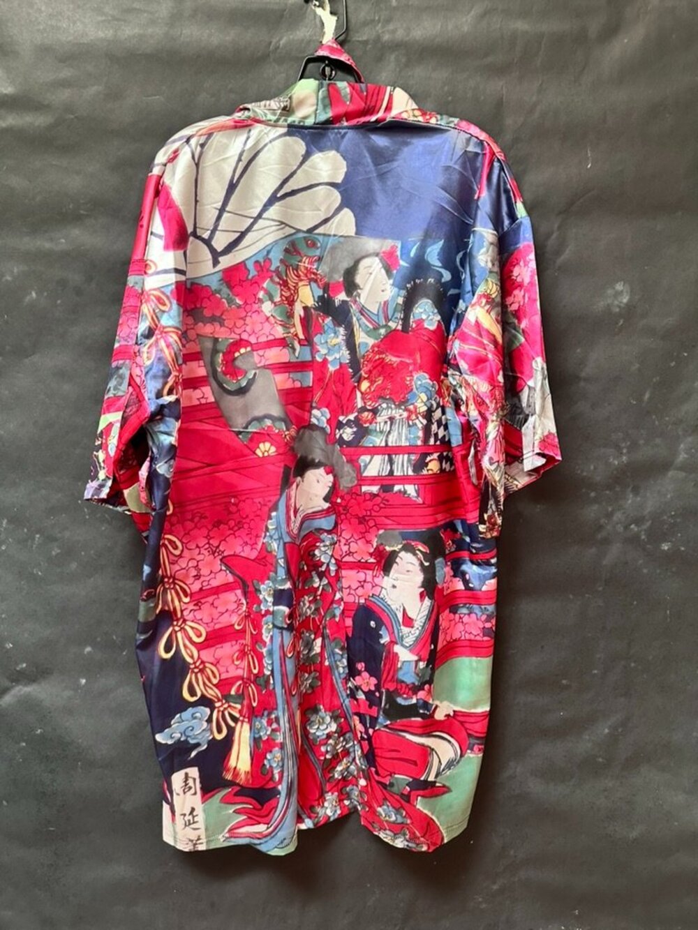 Toyohara Chikanobu Red Geisha Girls Glossy Short Sleeve Kimono Robe Size XL OS - Picture 4 of 9